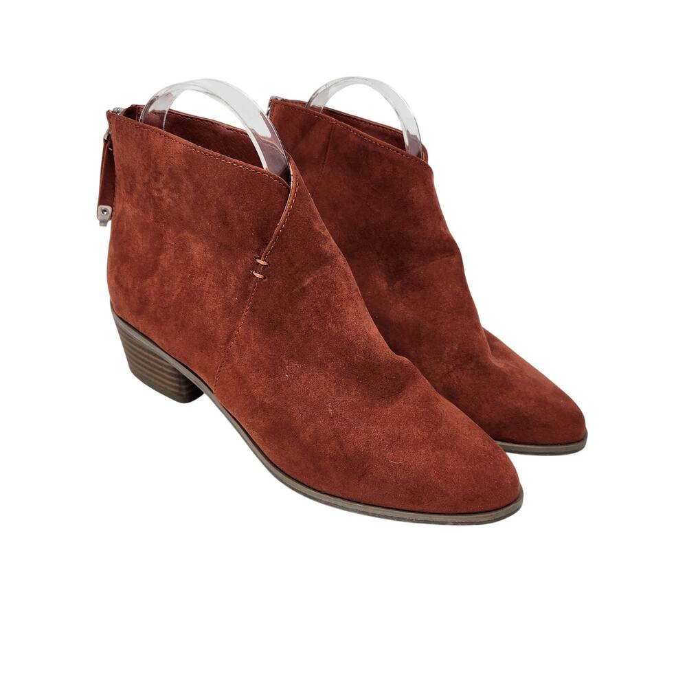 Dolce Vita Rust Orange Microsuede Leather Zip Ankle Boots Heeled Bootie Size 7